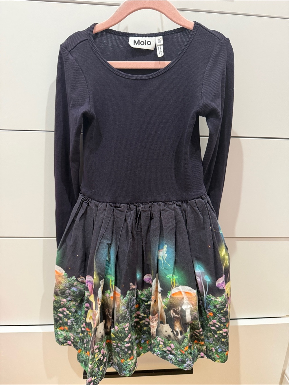Molo navy Long-Sleeve Fairy Garden Skater Dress